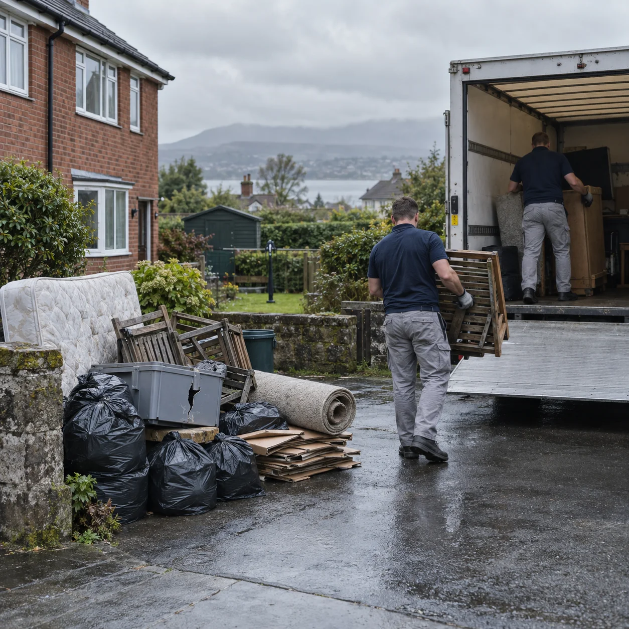 MMC crew loading rubbish into the van during a clearance in Glasgow